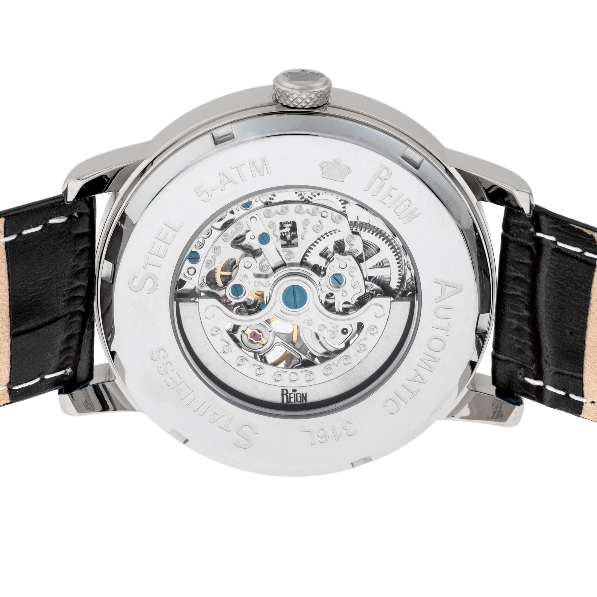 Reign Belfour Automatic Skeleton Leather-Band Watch