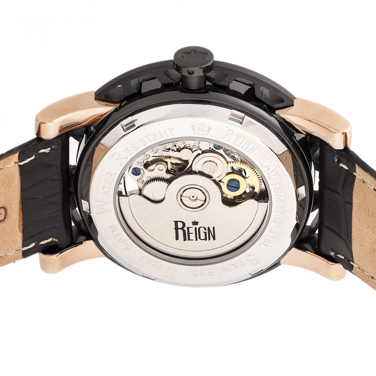Reign Stavros Automatic Skeleton Leather-Band Watch - Rose Gold/Black - REIRN3706