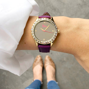 Boum Chic Mirror-Dial Leather-Band Ladies Watch - Gold/Purple - BOUBM2003