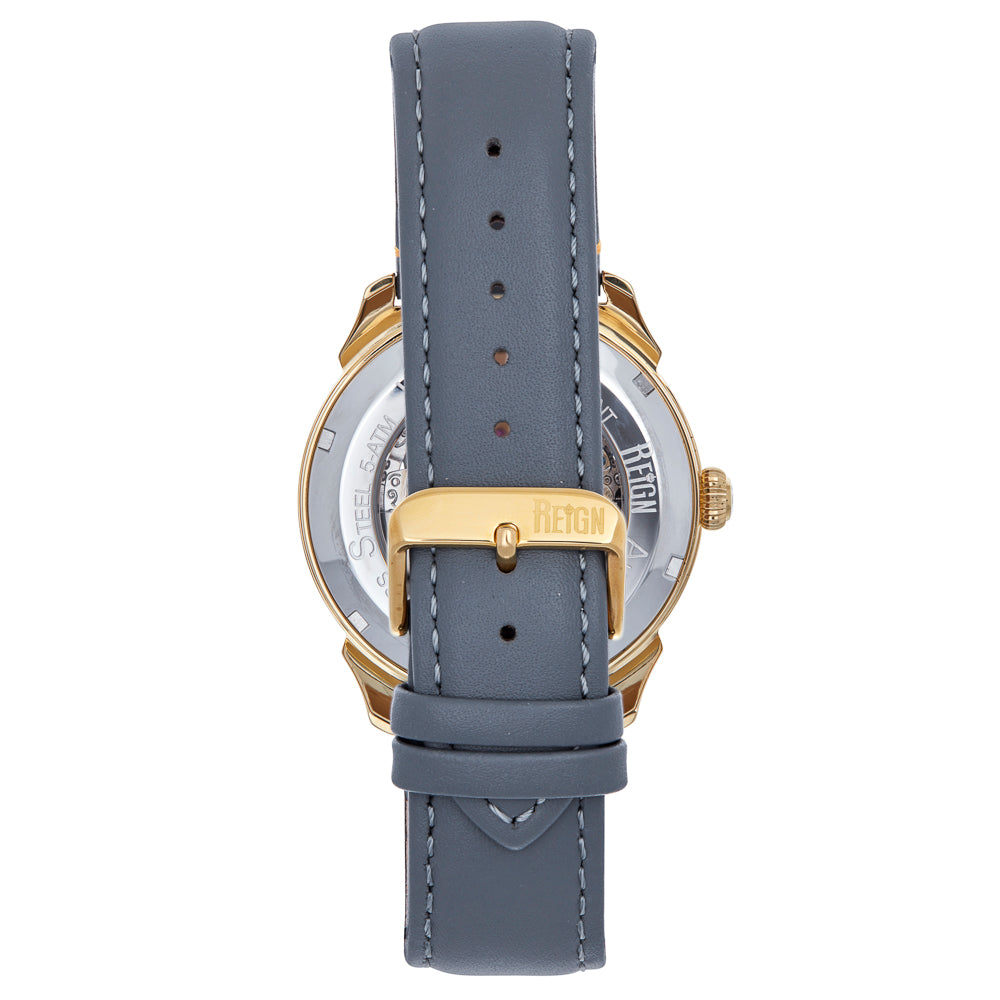 Reign Weston Automatic Skeletonized Leather-Band Watch- Grey/Gold - REIRN6802