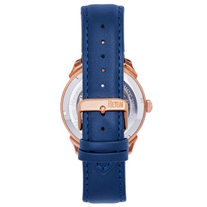 Reign Weston Automatic Skeletonized Leather-Band Watch- Blue/Rose Gold - REIRN6803
