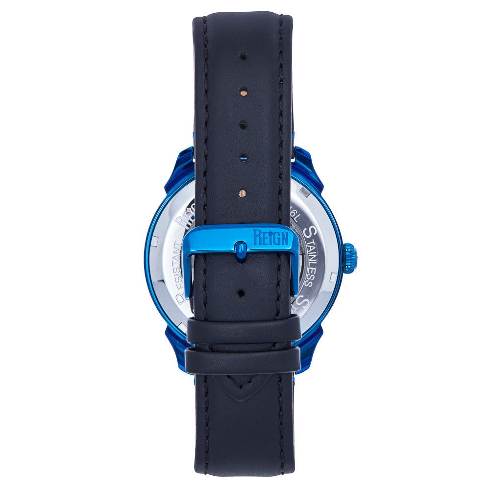 Reign Weston Automatic Skeletonized Leather-Band Watch- Blue/Blue - REIRN6806