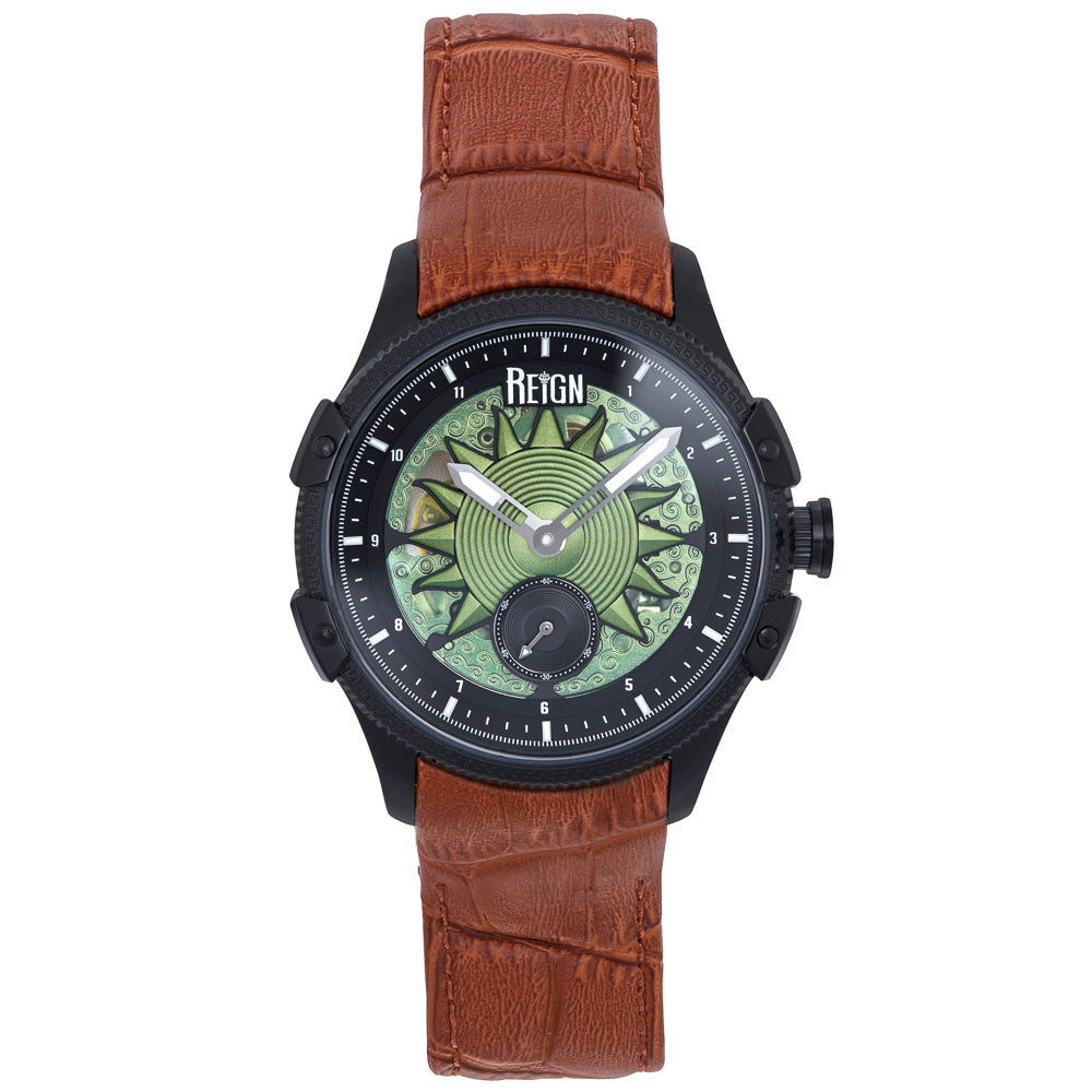 Reign Solstice Automatic Skeletonized Leather-Band Watch - Black / Black - REIRN6905